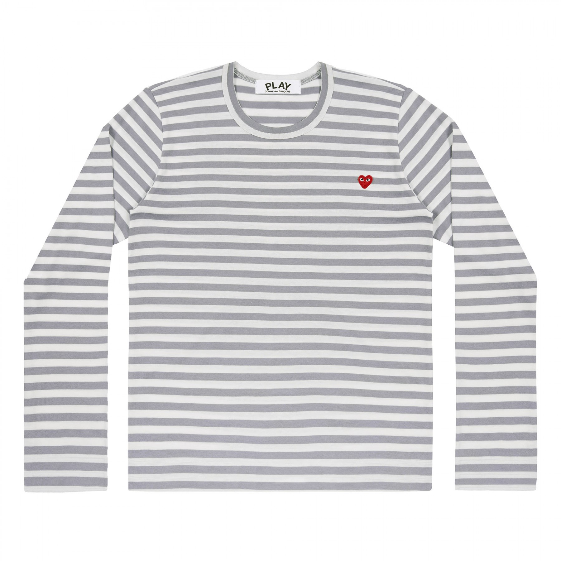 꼼데가르송 PLAY 스트라이프 티셔츠 리틀 레드하트  Grey+White (남성)